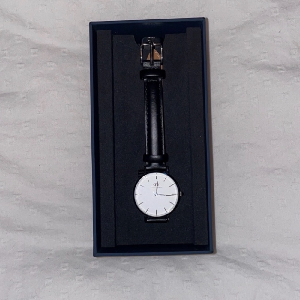 Daniel Wellington Black Leather Strap Watch with White Dial